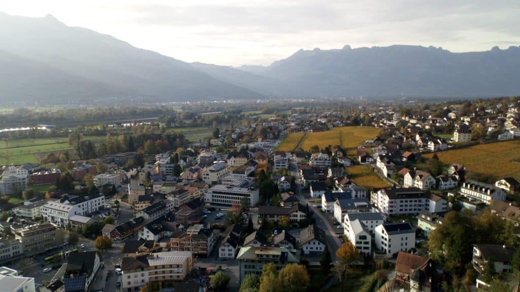 The city of Vaduz as seen from a high vantage point. 