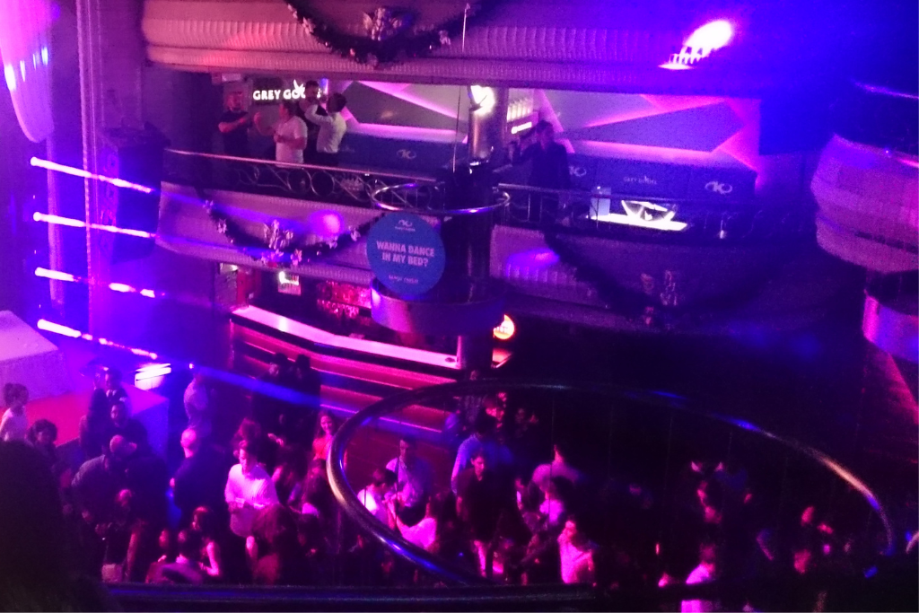 A colourful dancefloor scene at Teatro Kapital, Madrid.