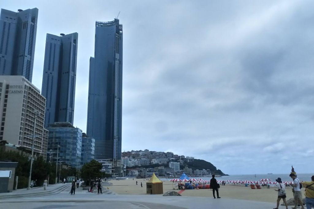 Huge skyscrapers at Haeundae Beach, Busan.