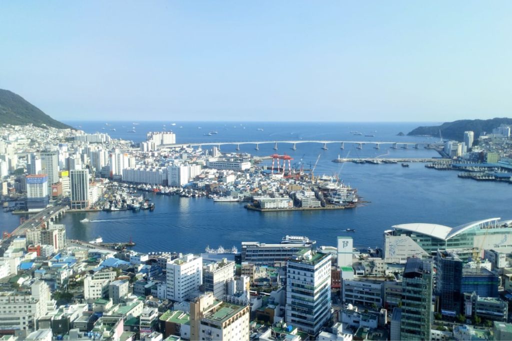 Views of Busan from the Busan Tower observatory.