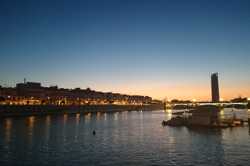 River side views at night in beautiful Seville.