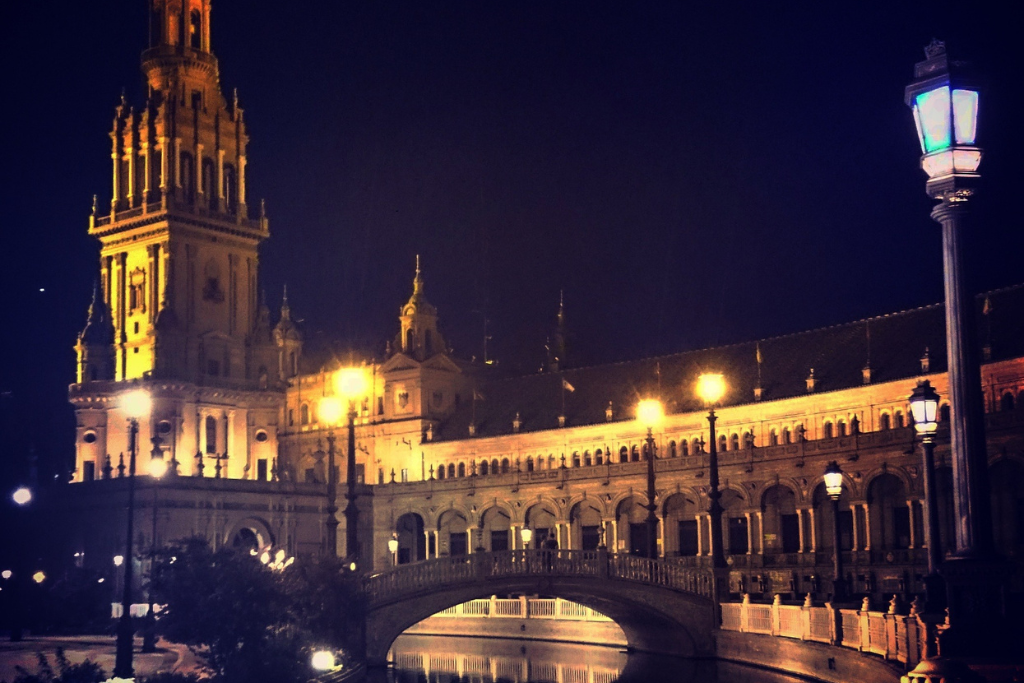 Plaza de EspaƱa in all its glory at night.
